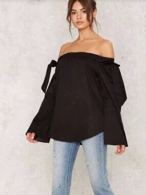 Nasty Gal Black Off the Shoulder Top XS